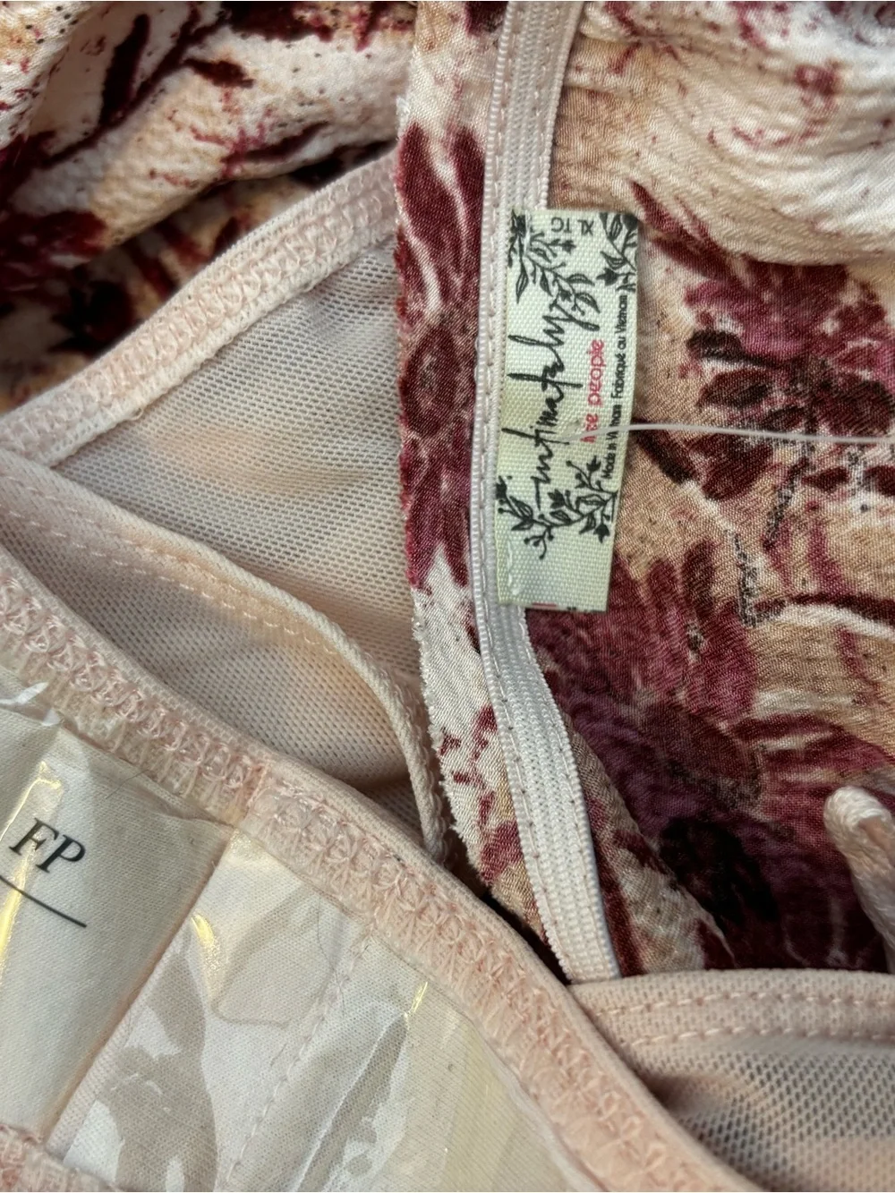 Free People There She Goes Floral Plunge Halter Top in Blush and Burgundy